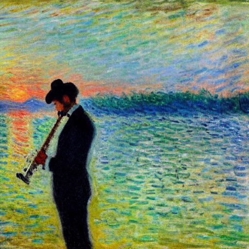 Noah playing the oboe, in the style of Monet